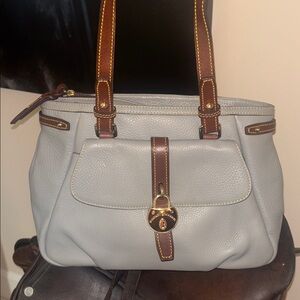 Dooney & Bourke Gray Leather Shoulder Bag with Brown Trim
